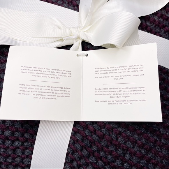 Ugg Snow Creek Pom Pom Throw Blanket Purple Gray - Picture 7 of 8